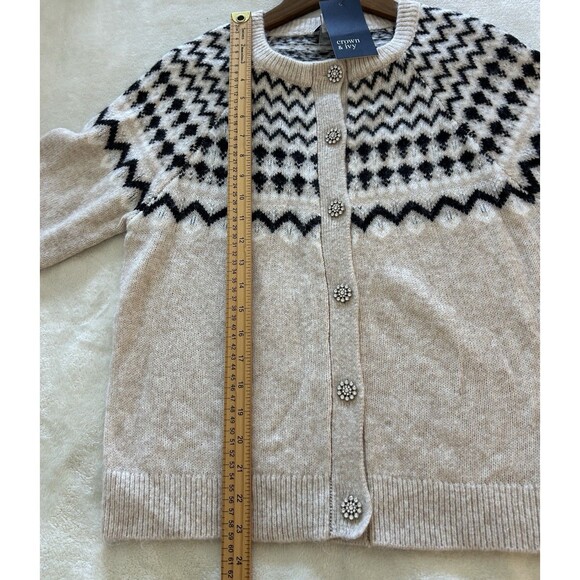 Crown Ivy Sweater Medium Cardigan Fair Isle Festive Jewel Buttons Cozy - Picture 6 of 13